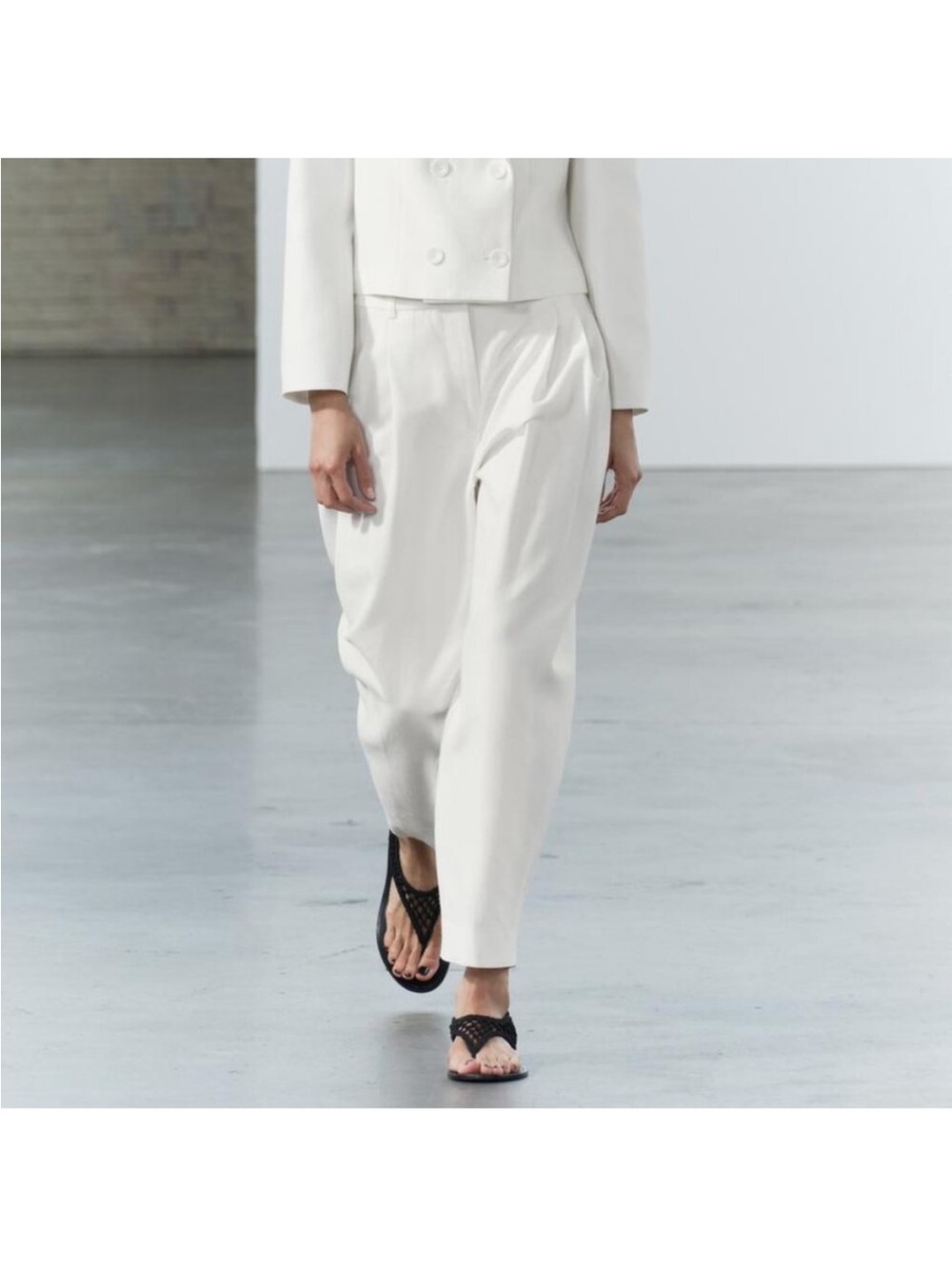 ZARA PLEATED BALLOON PANTS ZW COLLECTION OYSTER-WHITE - Picture 4 of 8